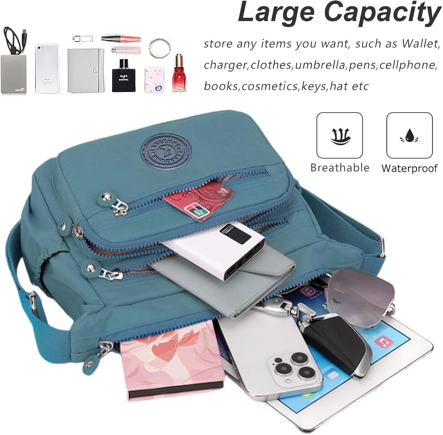 Women's Shoulder Bags Multi-Pocket Casual Crossbody Bag Handbags Waterproof Nylon Messenger Travel Bags Ladies Tote