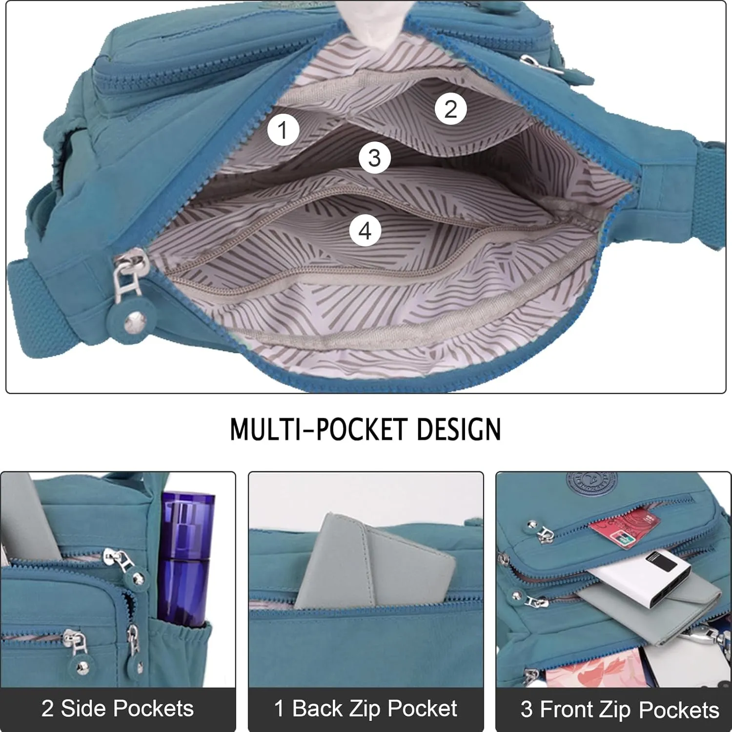 Women's Shoulder Bags Multi-Pocket Casual Crossbody Bag Handbags Waterproof Nylon Messenger Travel Bags Ladies Tote