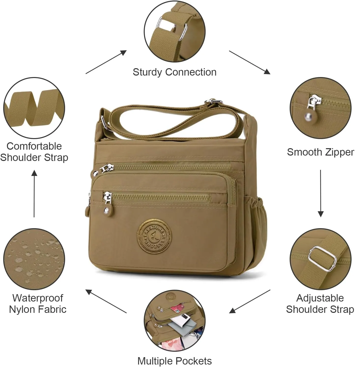 Women's Shoulder Bags Multi-Pocket Casual Crossbody Bag Handbags Waterproof Nylon Messenger Travel Bags Ladies Tote