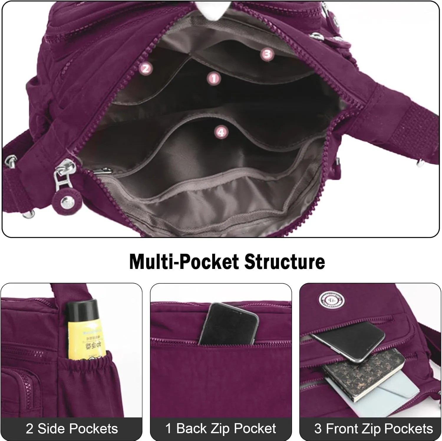 Women's Shoulder Bags Multi-Pocket Casual Crossbody Bag Handbags Waterproof Nylon Messenger Travel Bags Ladies Tote