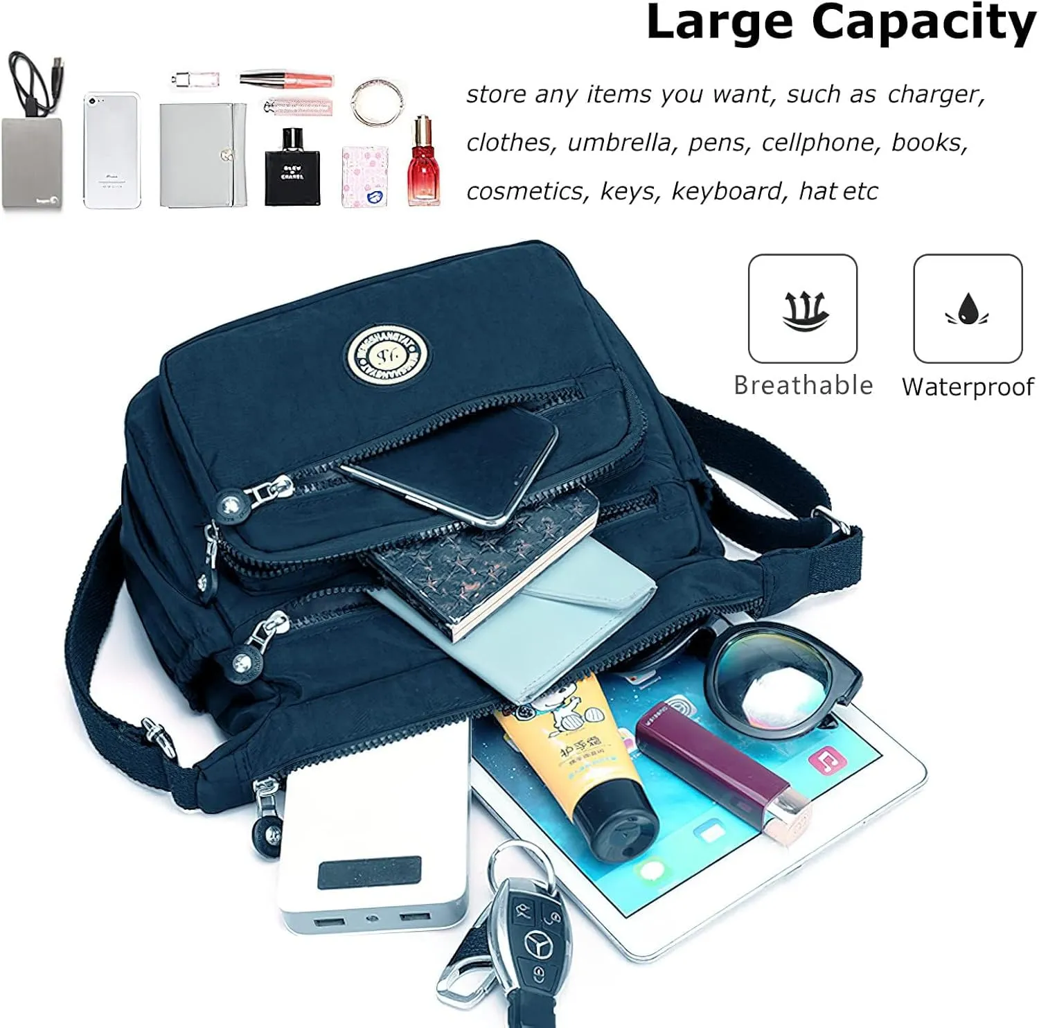 Women's Shoulder Bags Multi-Pocket Casual Crossbody Bag Handbags Waterproof Nylon Messenger Travel Bags Ladies Tote
