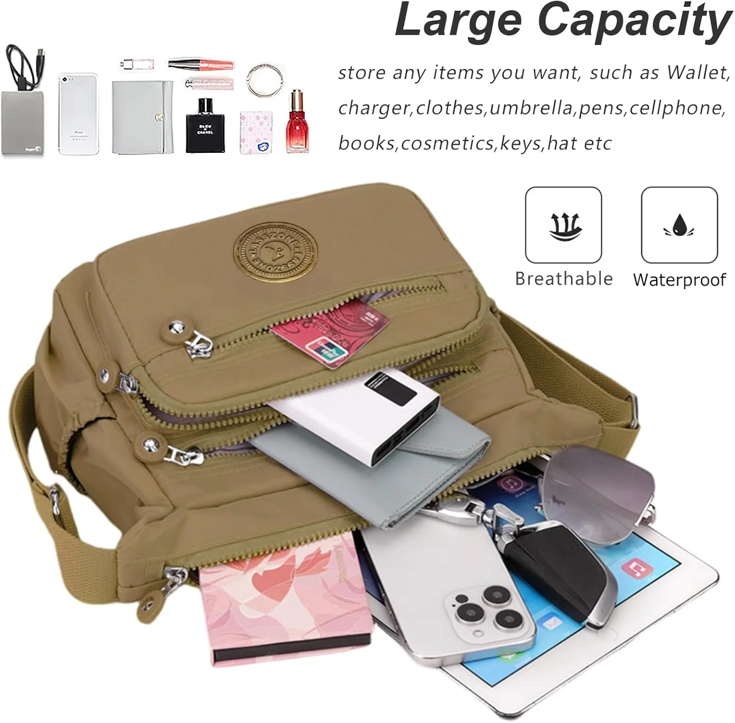 Women's Shoulder Bags Multi-Pocket Casual Crossbody Bag Handbags Waterproof Nylon Messenger Travel Bags Ladies Tote