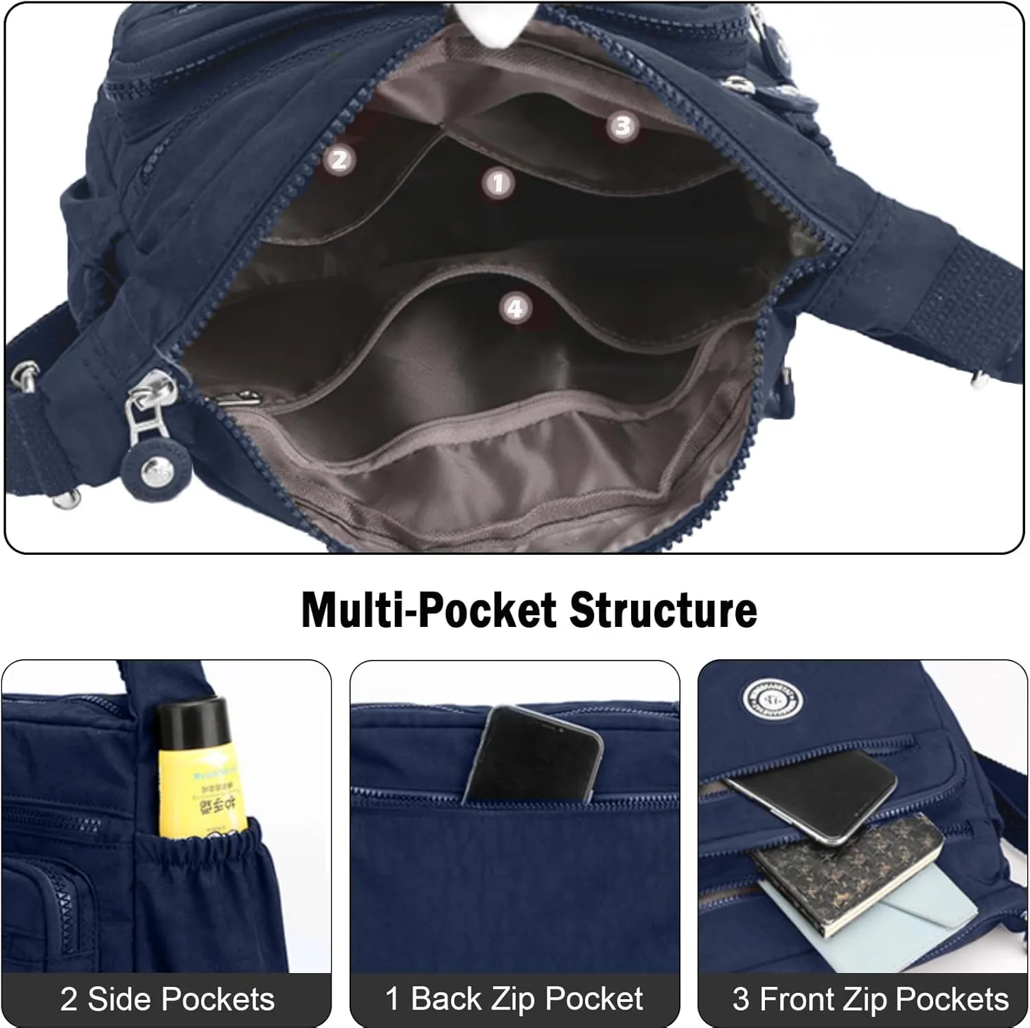 Women's Shoulder Bags Multi-Pocket Casual Crossbody Bag Handbags Waterproof Nylon Messenger Travel Bags Ladies Tote