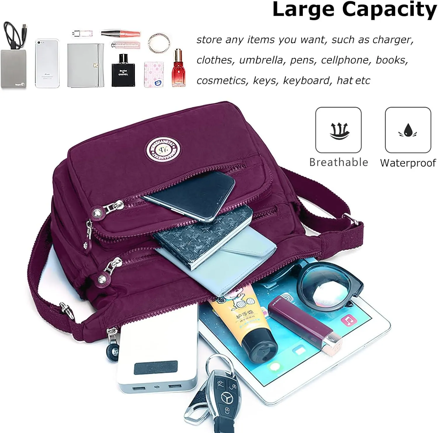 Women's Shoulder Bags Multi-Pocket Casual Crossbody Bag Handbags Waterproof Nylon Messenger Travel Bags Ladies Tote