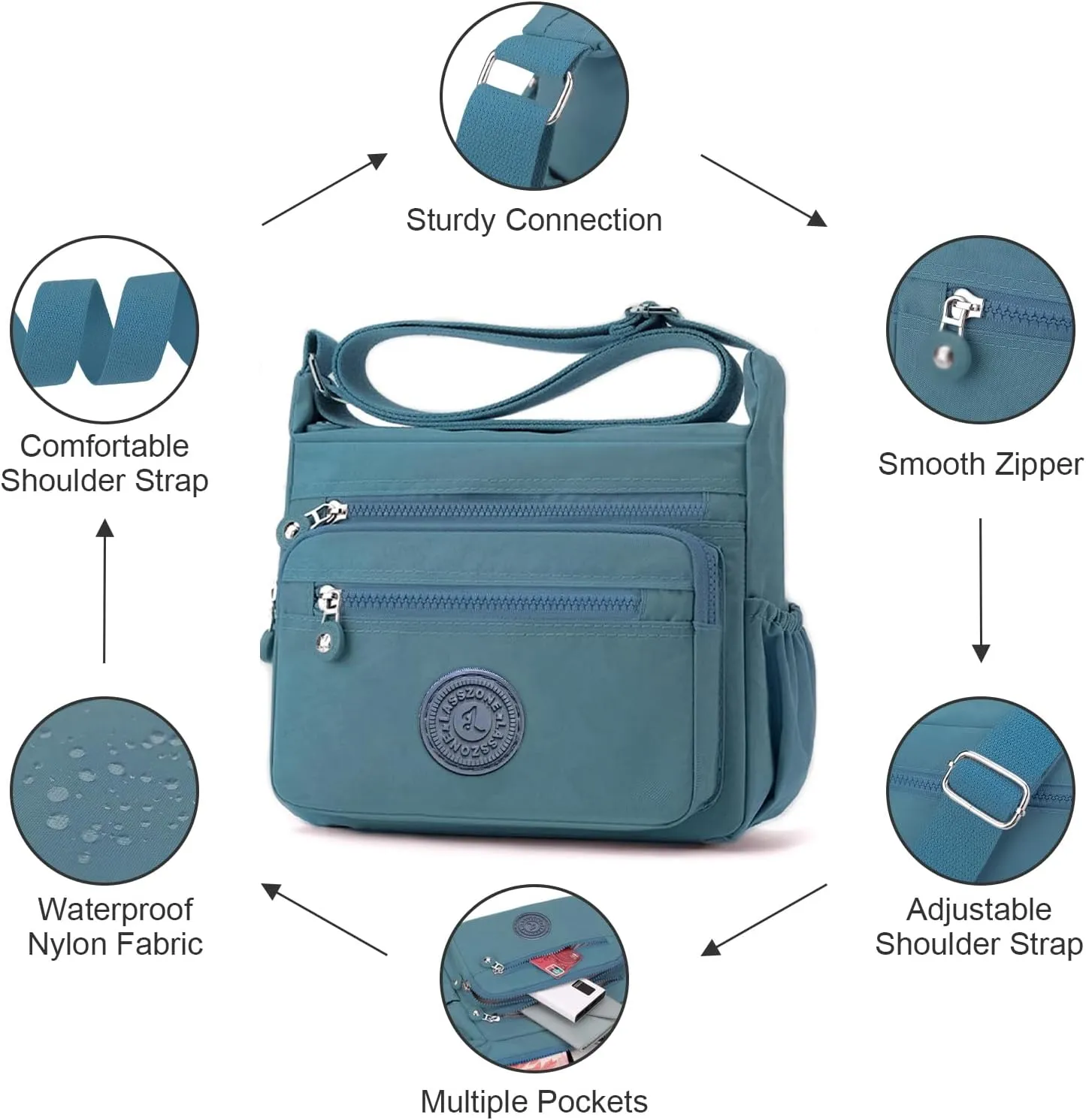 Women's Shoulder Bags Multi-Pocket Casual Crossbody Bag Handbags Waterproof Nylon Messenger Travel Bags Ladies Tote