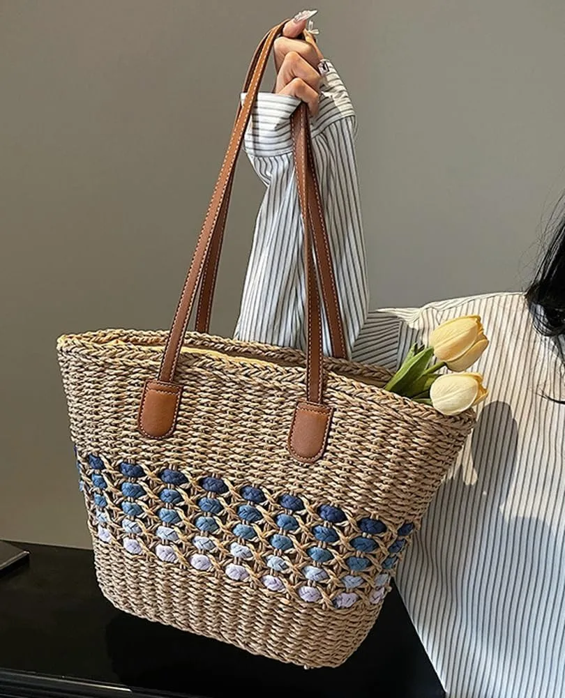 Women’s Tote Bag Straw Beach Shoulder Handbag Fashion Purse 2025 Summer Vacation Travel Woven Top Handle Bag
