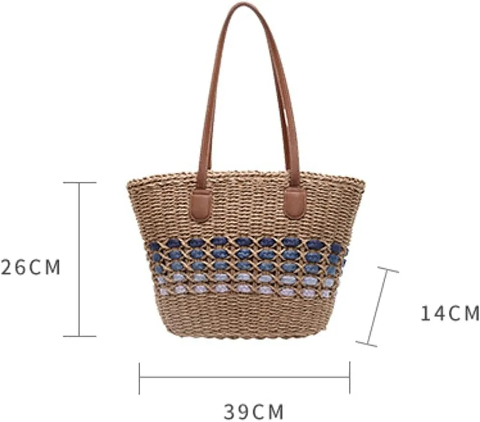 Women’s Tote Bag Straw Beach Shoulder Handbag Fashion Purse 2025 Summer Vacation Travel Woven Top Handle Bag