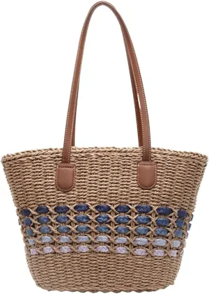 Women’s Tote Bag Straw Beach Shoulder Handbag Fashion Purse 2025 Summer Vacation Travel Woven Top Handle Bag