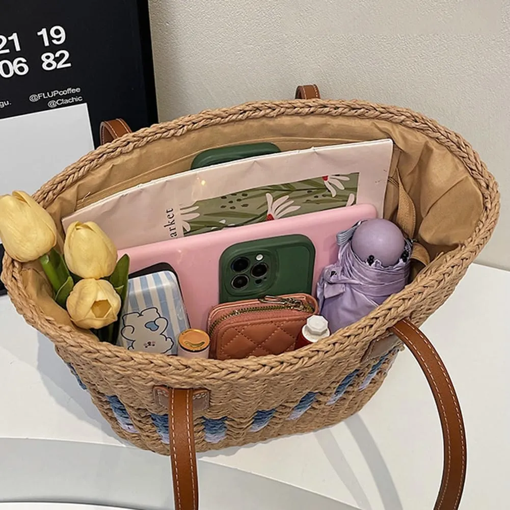 Women’s Tote Bag Straw Beach Shoulder Handbag Fashion Purse 2025 Summer Vacation Travel Woven Top Handle Bag