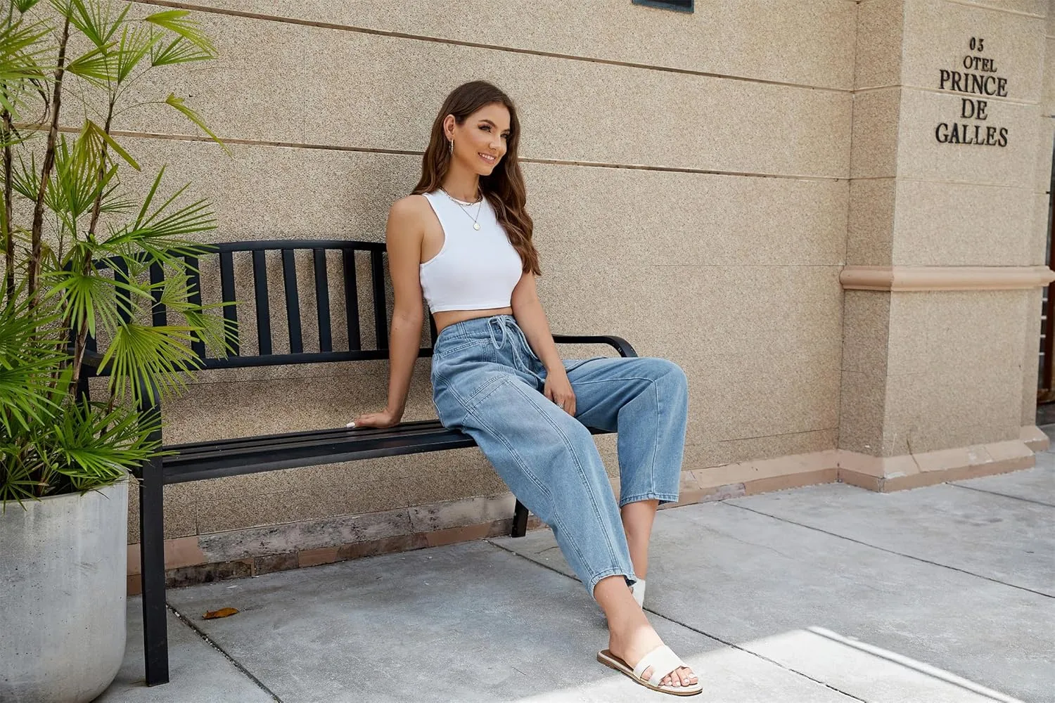 Women's Wide Leg Baggy Jeans Elastic Low Rise Barrel Jean Loose Boyfriend Denim Pants with Drawstring