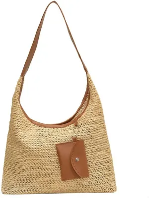 Women's Woven Beach Shoulder Handbag Colorful Straw Tote Bag Summer Vacation Crossbody Bag