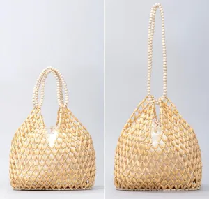 Wooden Bead Purses for Women Beaded Hobo Shoulder Bag Straw Purse Chic Hollow-out Handbag for Beach Summer Travel 2025