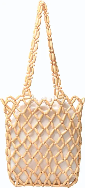 Wooden Beaded Bag Handmade Wooden Purse Beaded Shoulder Bag Woven Bags for Women
