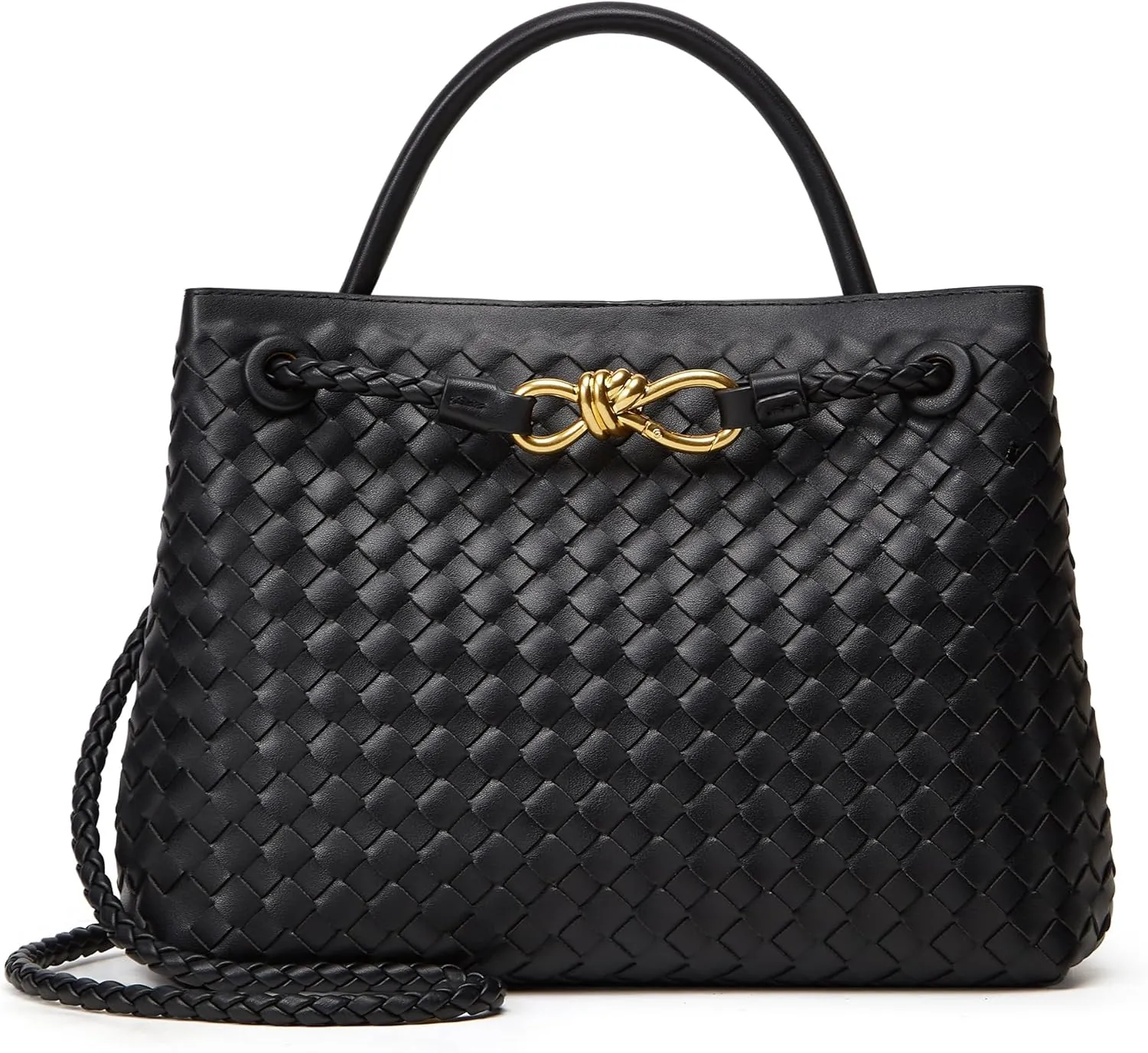 Woven Bag for Women Crossbody Handbag: Vegan Leather Small Tote Purse Trendy Shoulder Handbag Bowknot Satchel Purse