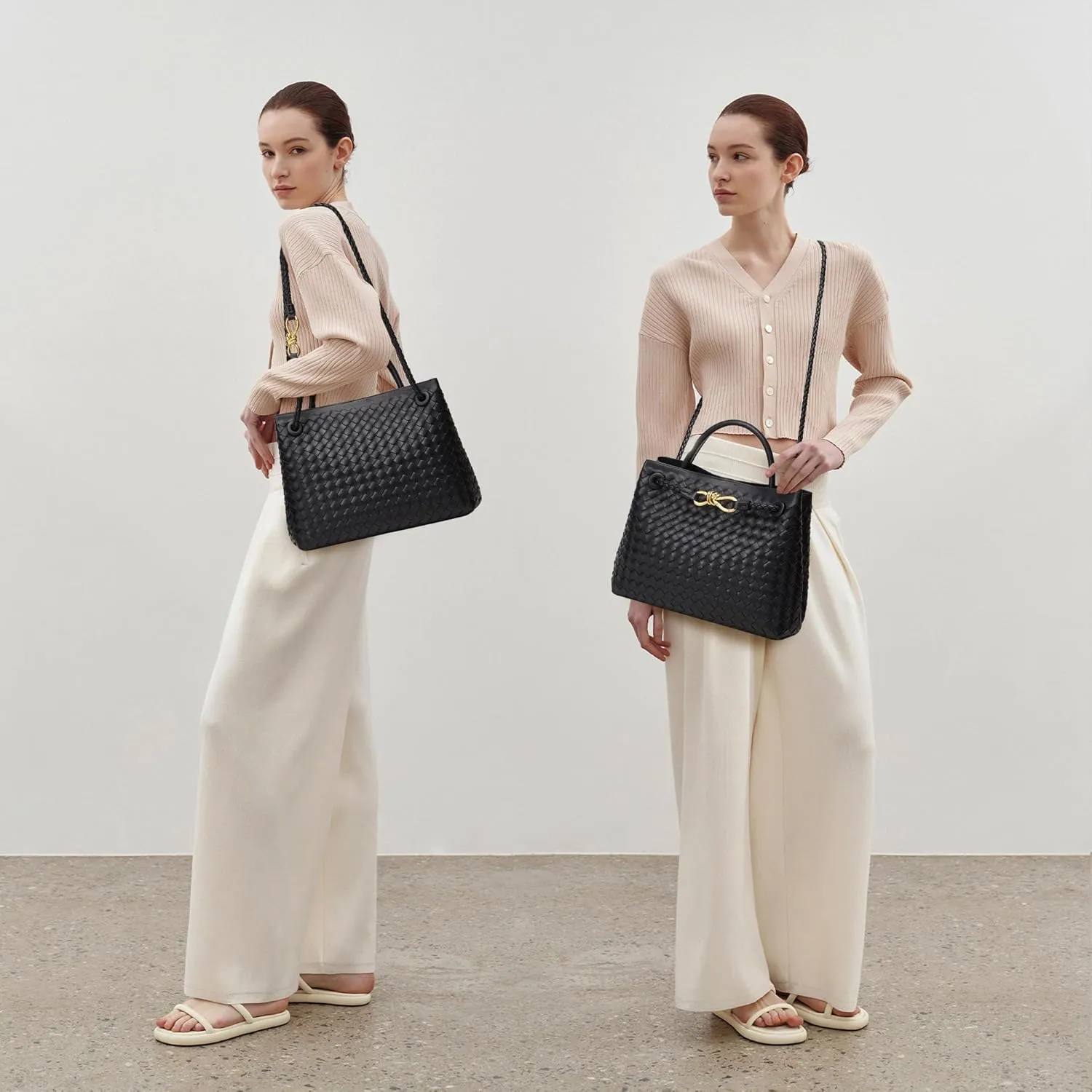 Woven Bag for Women Crossbody Handbag: Vegan Leather Small Tote Purse Trendy Shoulder Handbag Bowknot Satchel Purse
