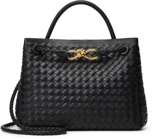 Woven Bag for Women Crossbody Handbag: Vegan Leather Small Tote Purse Trendy Shoulder Handbag Bowknot Satchel Purse