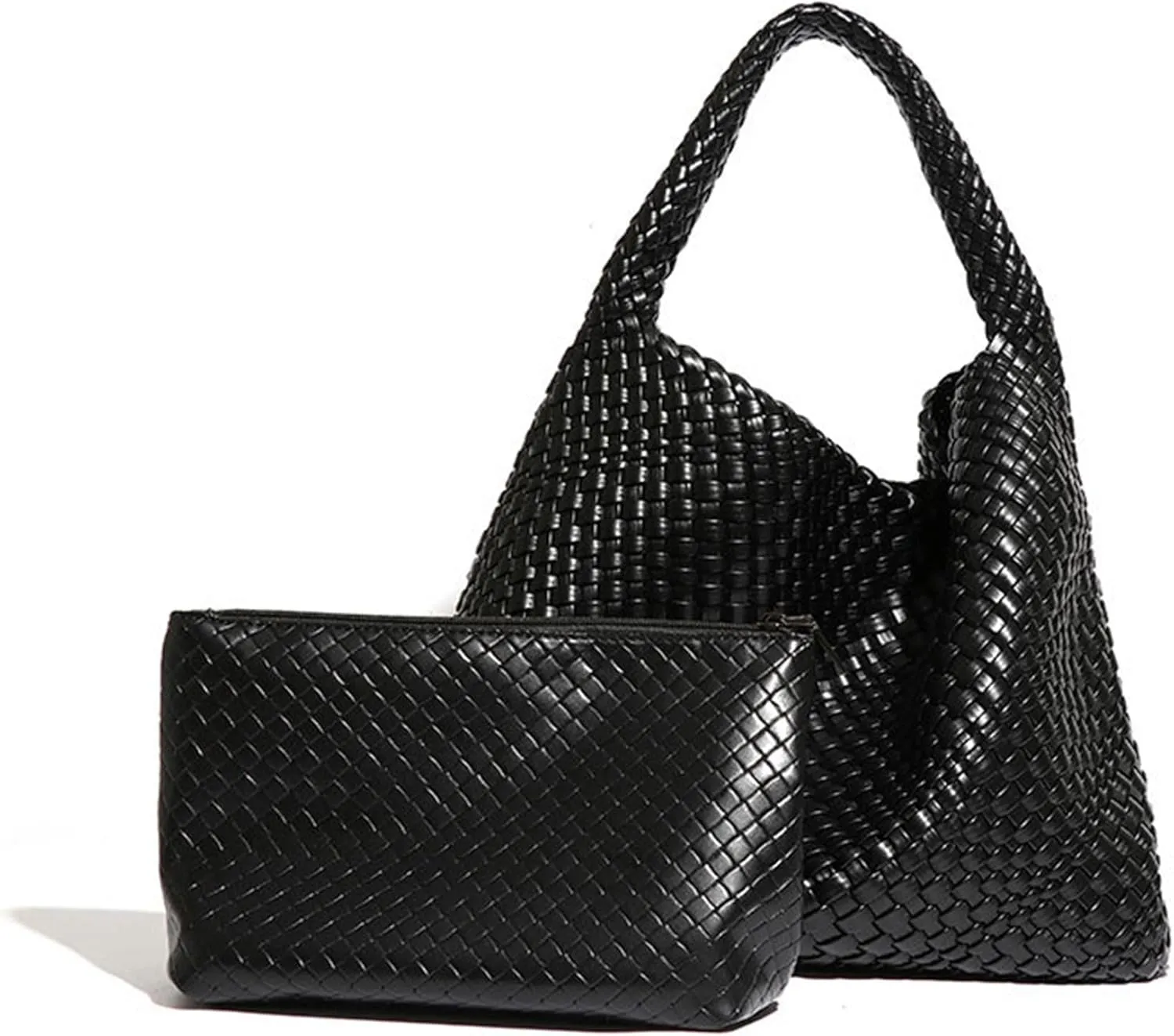 Woven Bag for Women, Fashion Woven Tote Bag Soft Vegan Leather Hobo Handbag Purse Retro Hand-woven with Clutch Pouch