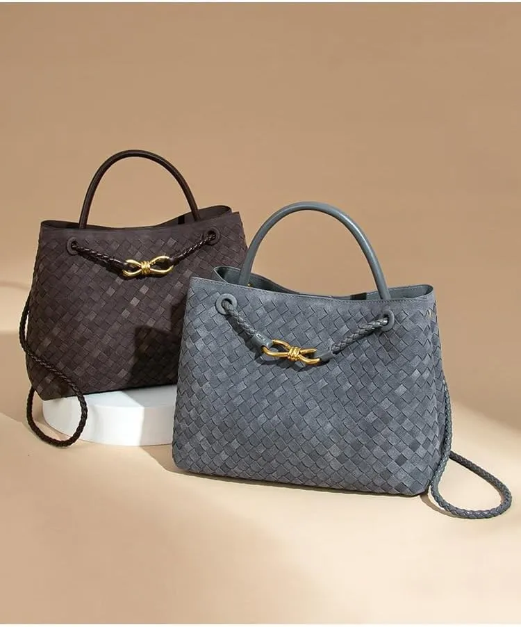 Woven Bag for Women, Suede Bag Top Handle Satchel PU Leather Tote Woven Purse Handbag Shoulder Bag