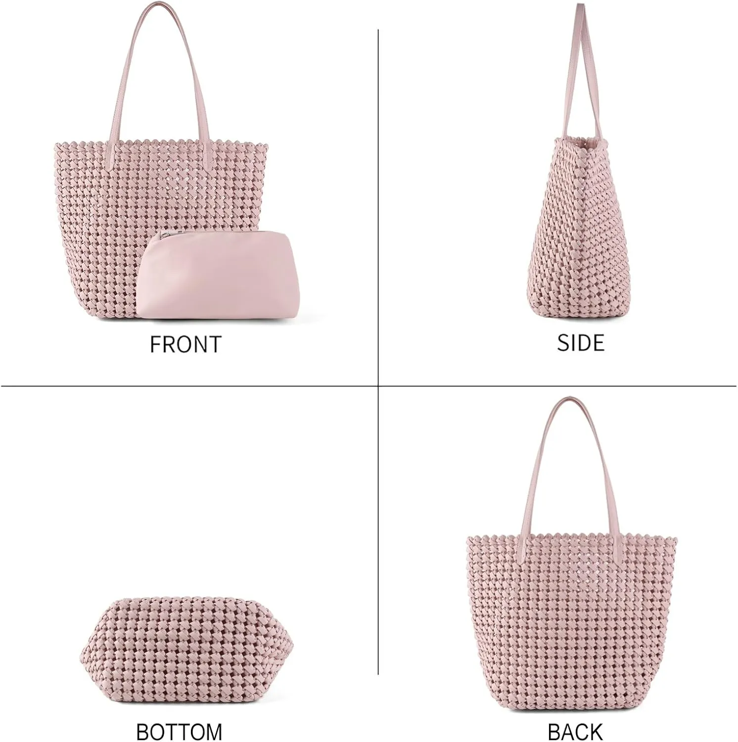 Woven Bag for Women Vegan Leather Tote Bag Large Summer Beach Travel Handbag and Clutch Retro Handmade Shoulder Bag