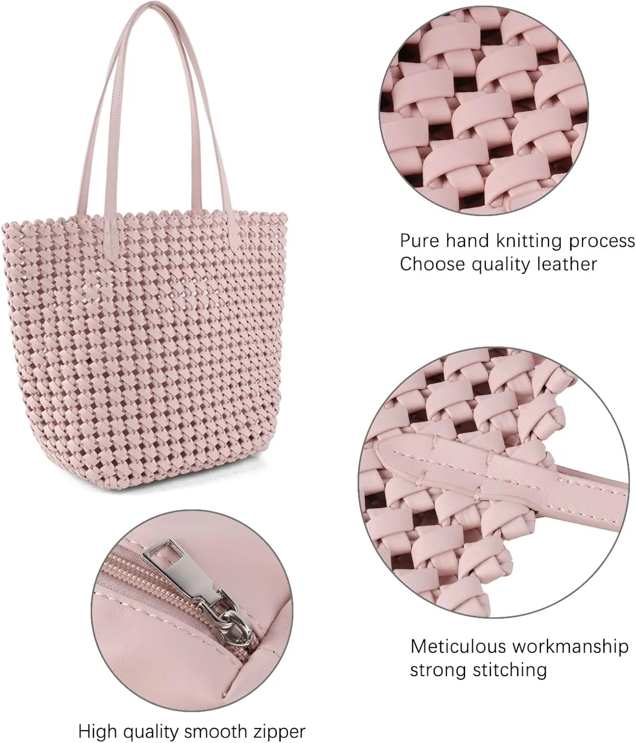 Woven Bag for Women Vegan Leather Tote Bag Large Summer Beach Travel Handbag and Clutch Retro Handmade Shoulder Bag