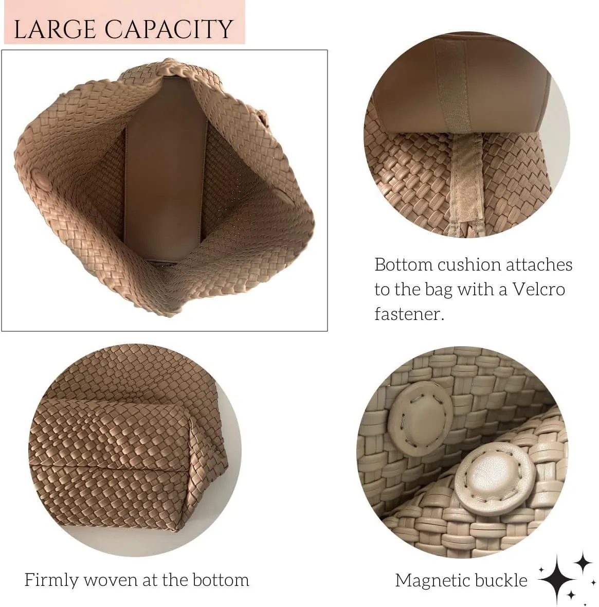 Woven Bag for Women，Vegan Leather Handwoven Tote Bags with Purse Shopper Bag Large Shoulder bag