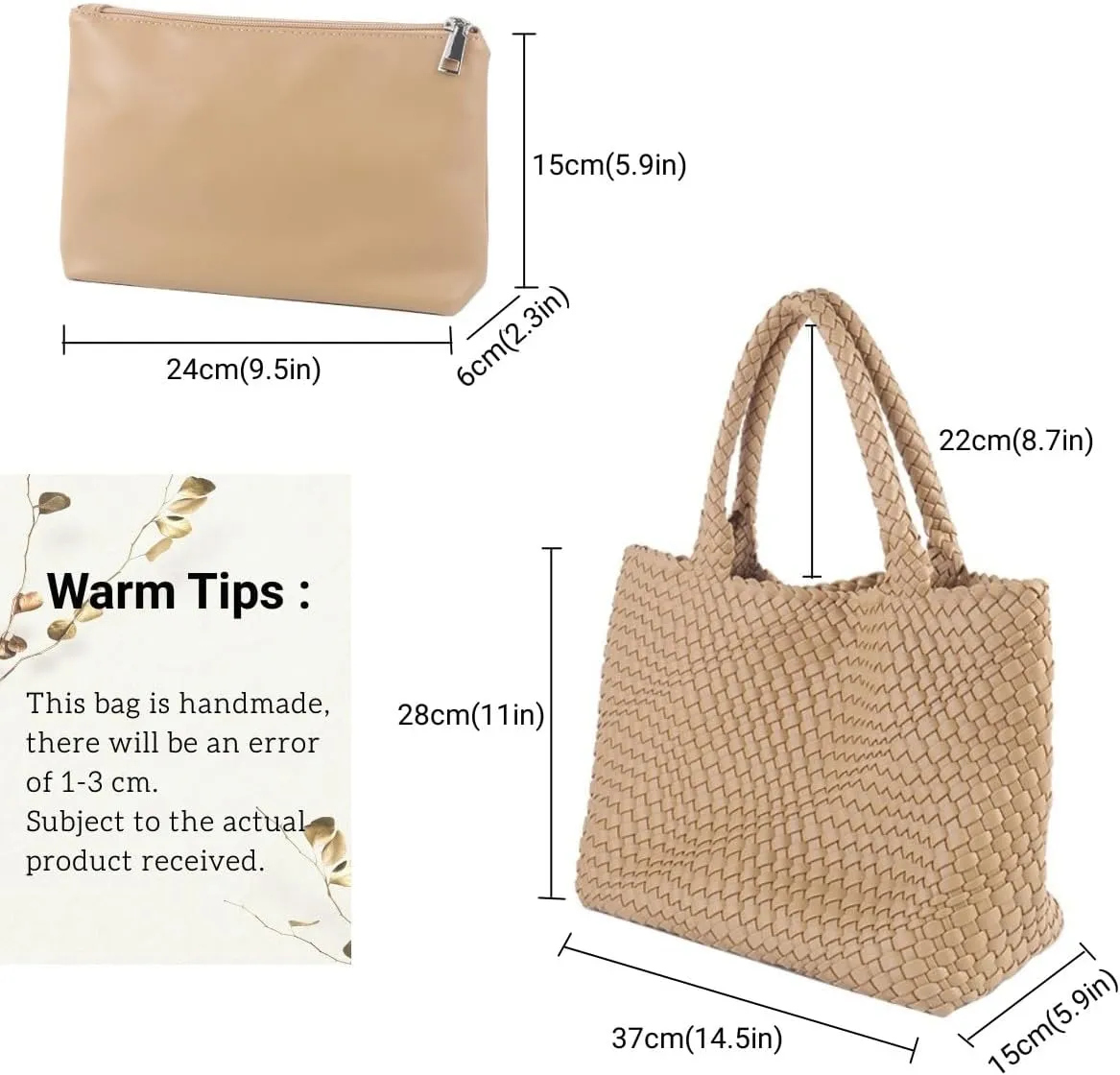 Woven Bag for Women，Vegan Leather Handwoven Tote Bags with Purse Shopper Bag Large Shoulder bag