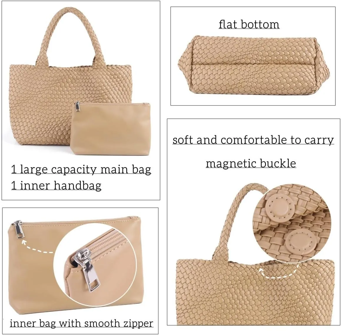 Woven Bag for Women，Vegan Leather Handwoven Tote Bags with Purse Shopper Bag Large Shoulder bag
