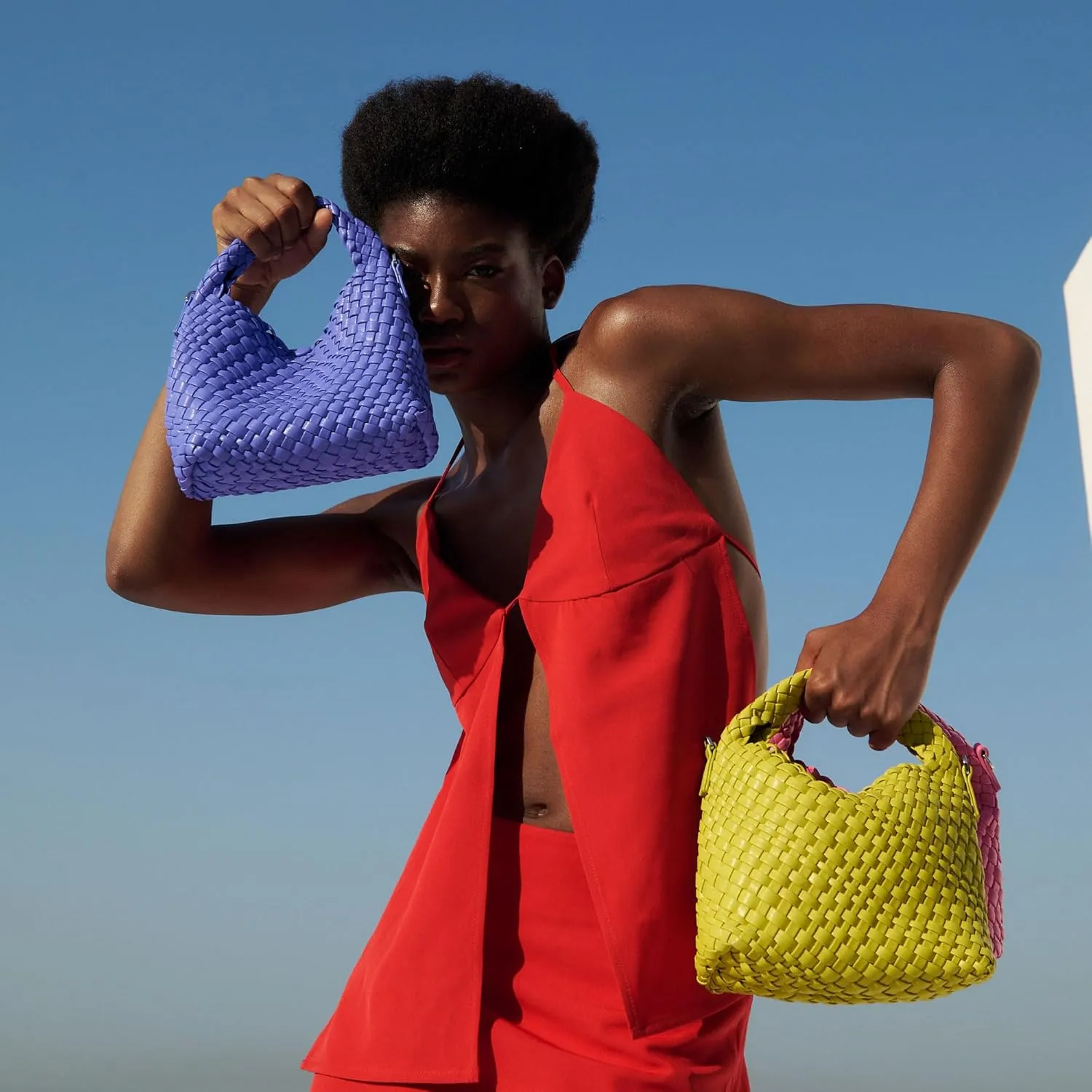 Woven Bag Purses and Handbags for Women, PU Leather Shoulder Bags Top-Handle Bags With Purses