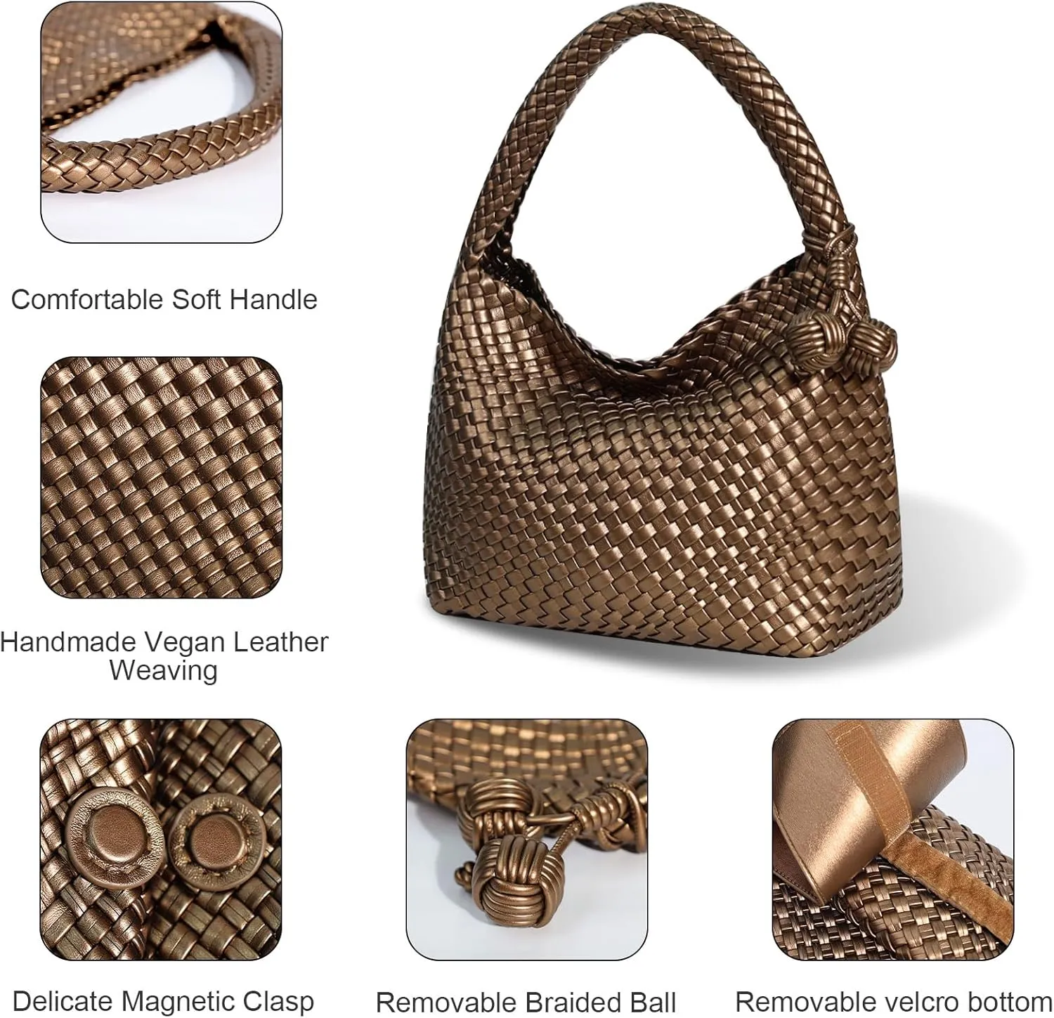 Woven Bag Purses for Women Vegan Leather Tote Bag Braided Shoulder Bag Hobo Underarm Bags