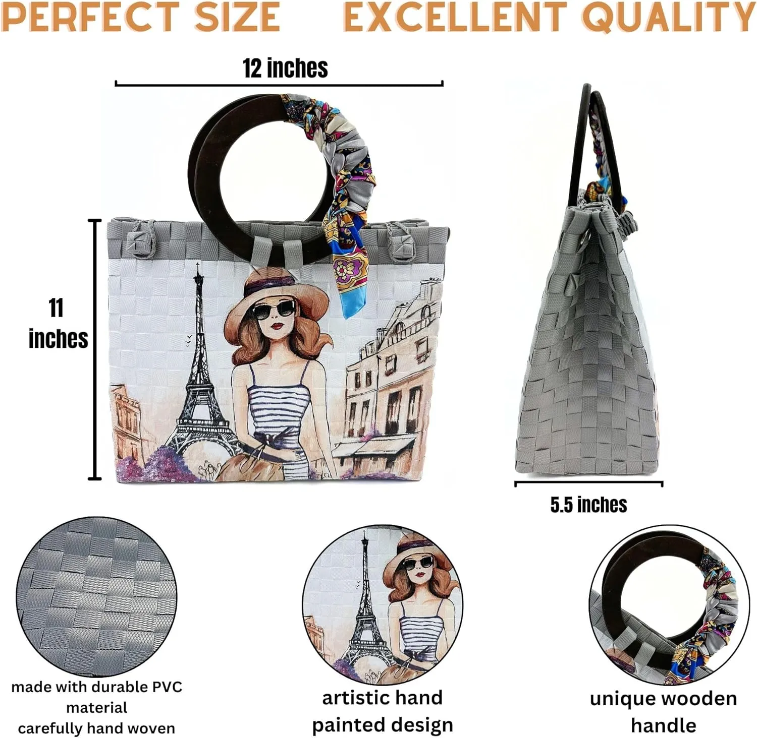 Woven Bags for Women - Tote Bag for Women - Shoulder Bag - Hand Painted Bags Travel Beach Satchel Bags