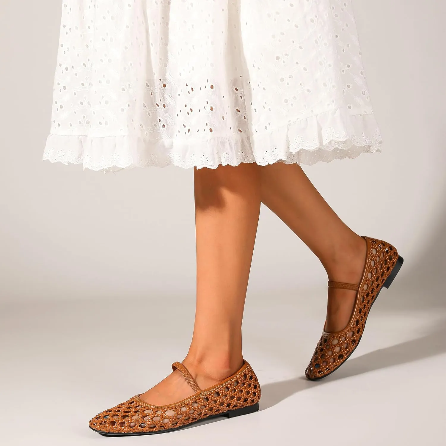Woven Ballet Flats Shoes for Women with Strap Charming Comfortable Casual Elegance Flat Mary Janes Suitable for Woven Bags