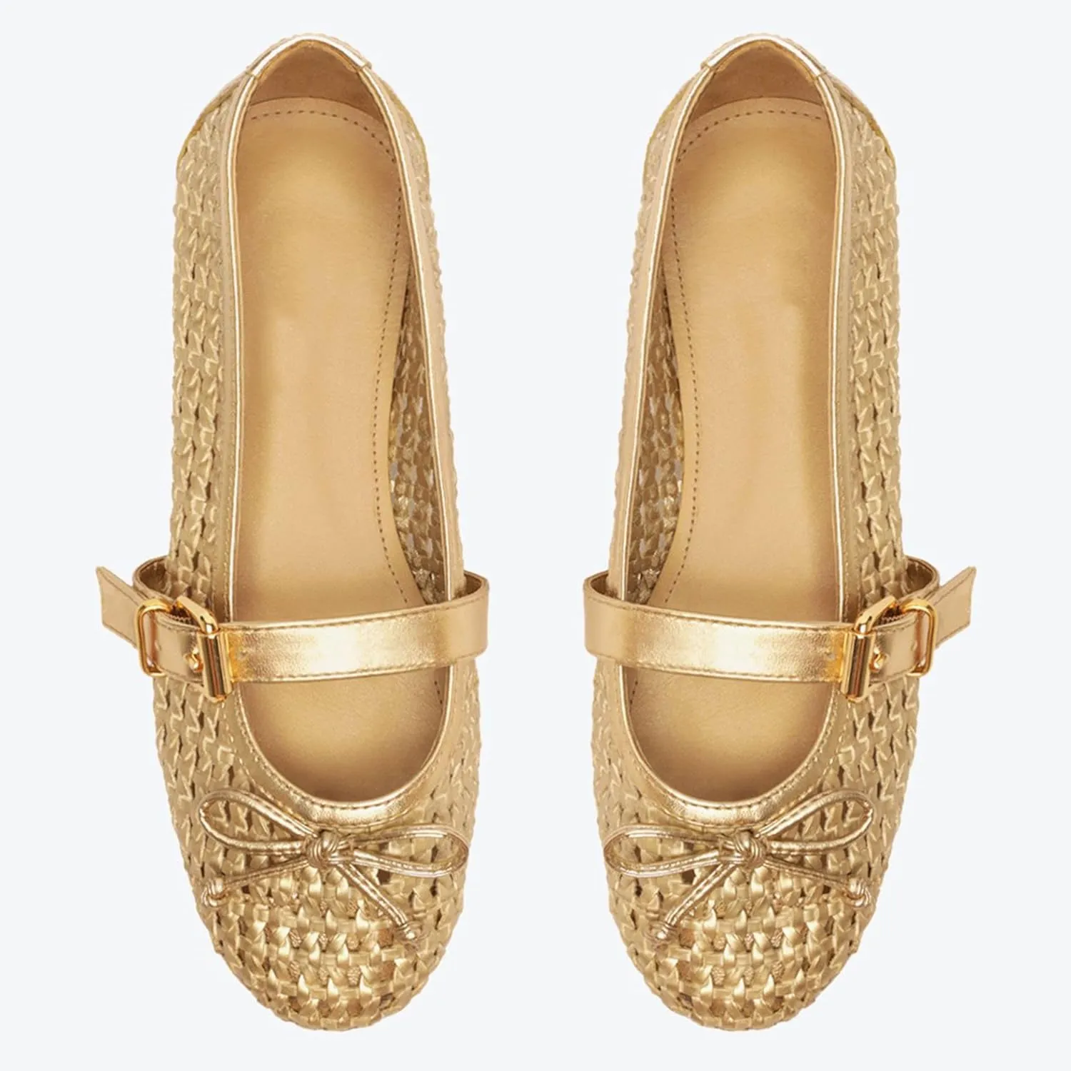 Woven Ballet Flats Shoes for Women with Strap Charming Comfortable Casual Elegance Flat Mary Janes Suitable for Woven Bags