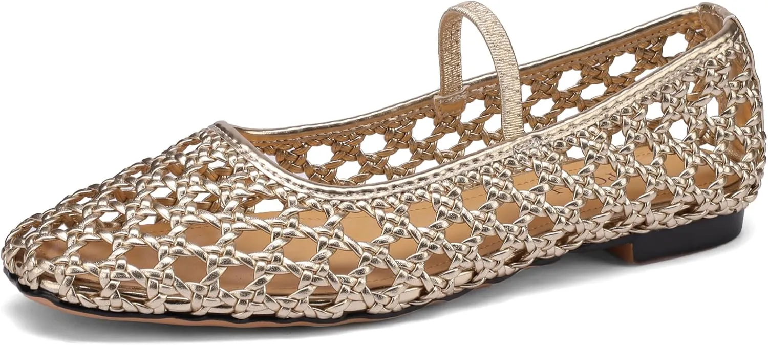 Woven Ballet Flats Shoes for Women with Strap Charming Comfortable Casual Elegance Flat Mary Janes Suitable for Woven Bags