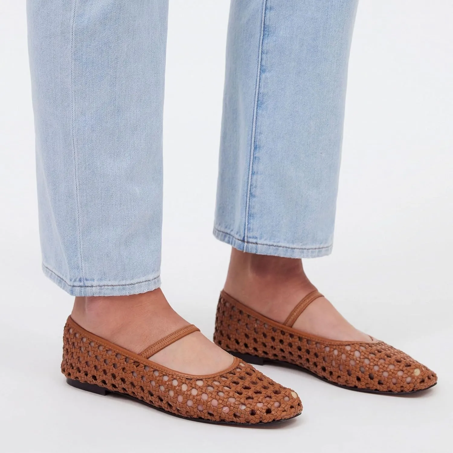 Woven Ballet Flats Shoes for Women with Strap Charming Comfortable Casual Elegance Flat Mary Janes Suitable for Woven Bags