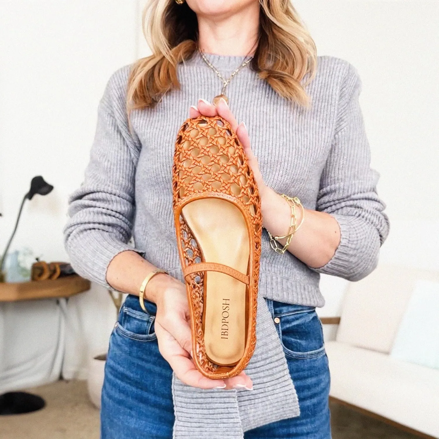 Woven Ballet Flats Shoes for Women with Strap Charming Comfortable Casual Elegance Flat Mary Janes Suitable for Woven Bags