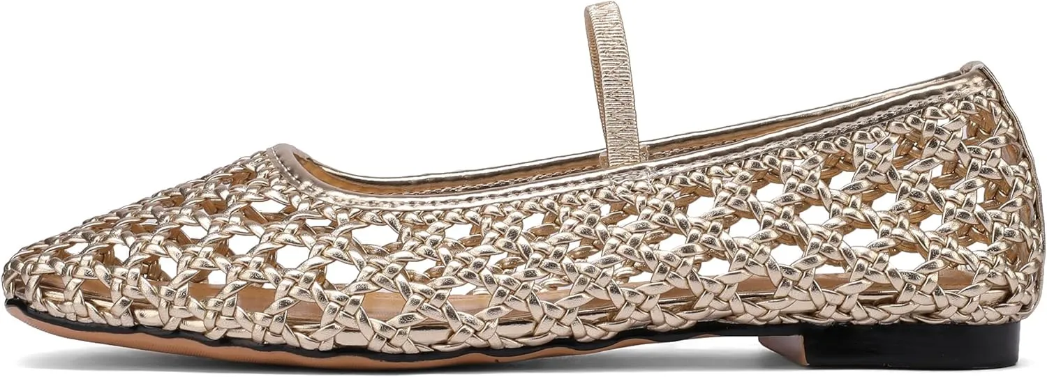Woven Ballet Flats Shoes for Women with Strap Charming Comfortable Casual Elegance Flat Mary Janes Suitable for Woven Bags