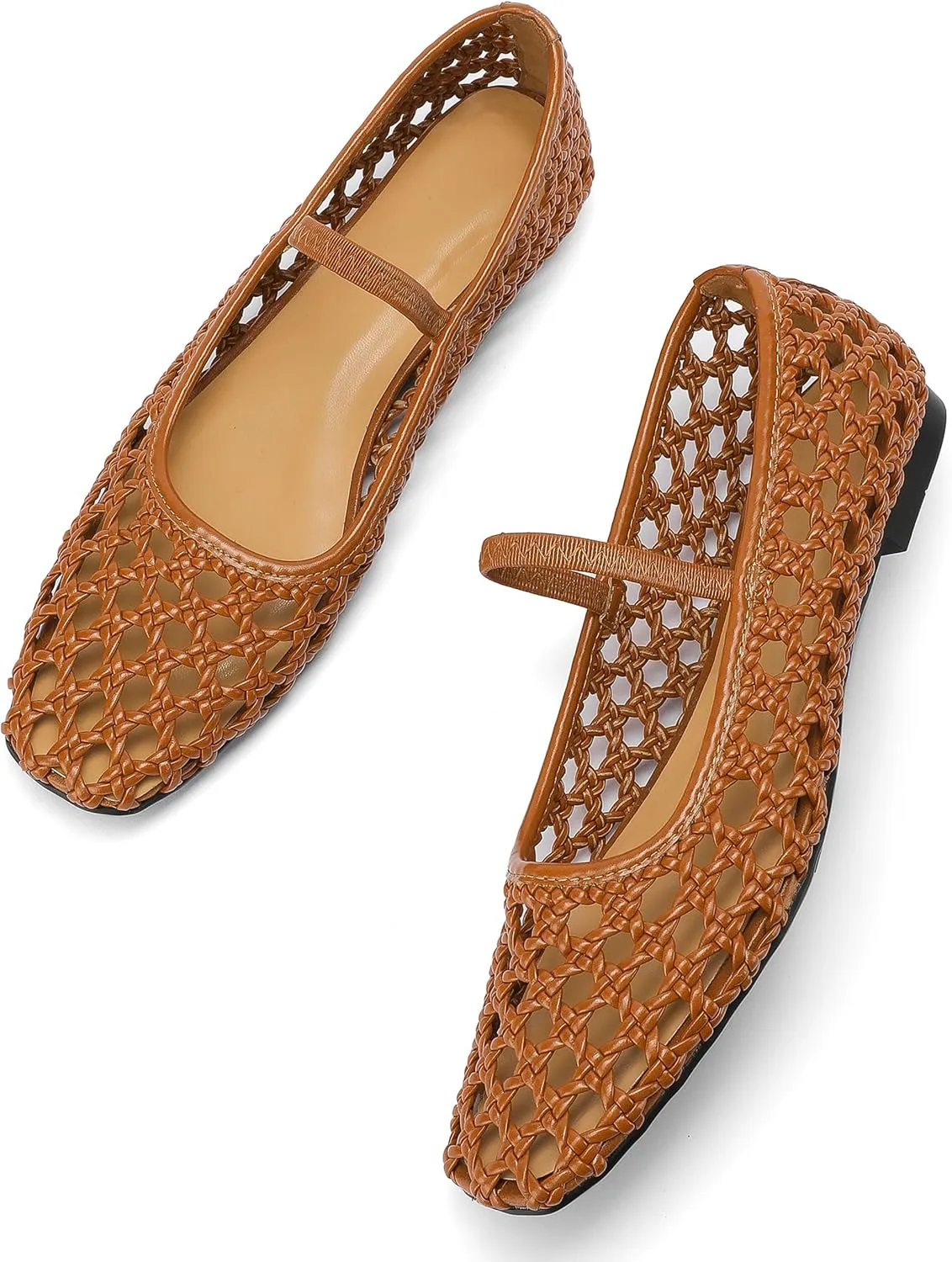 Woven Ballet Flats Shoes for Women with Strap Charming Comfortable Casual Elegance Flat Mary Janes Suitable for Woven Bags