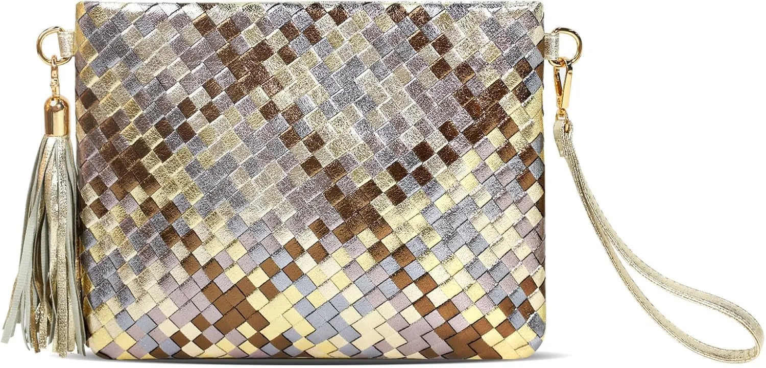 Woven Clutch Purse for Women Evening Bags Handbags Fashion Sparkly Crossbody
