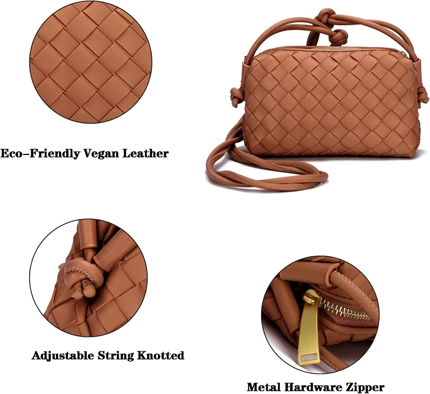 Woven Crossbody Bags For Women, Small Handmade Purse Clutch Shoulderbag Handbag, Zipper Closure
