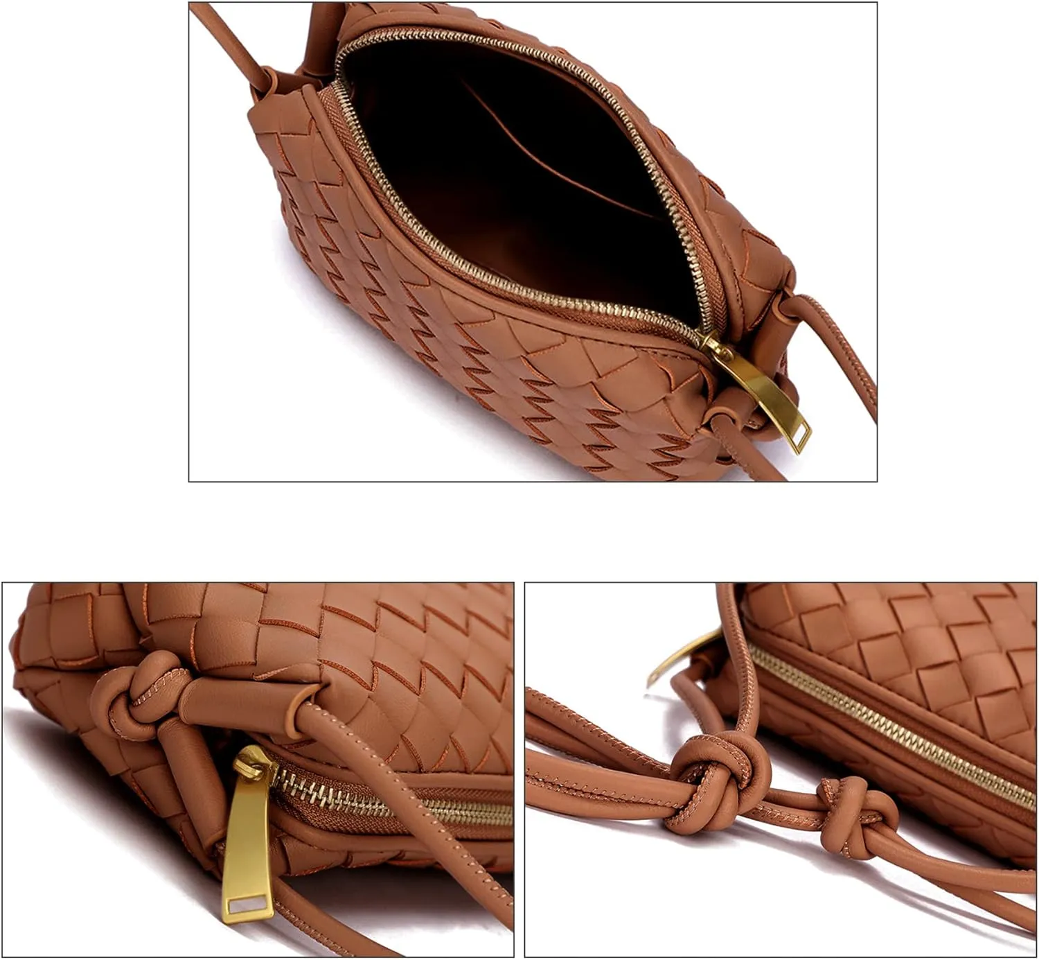 Woven Crossbody Bags For Women, Small Handmade Purse Clutch Shoulderbag Handbag, Zipper Closure