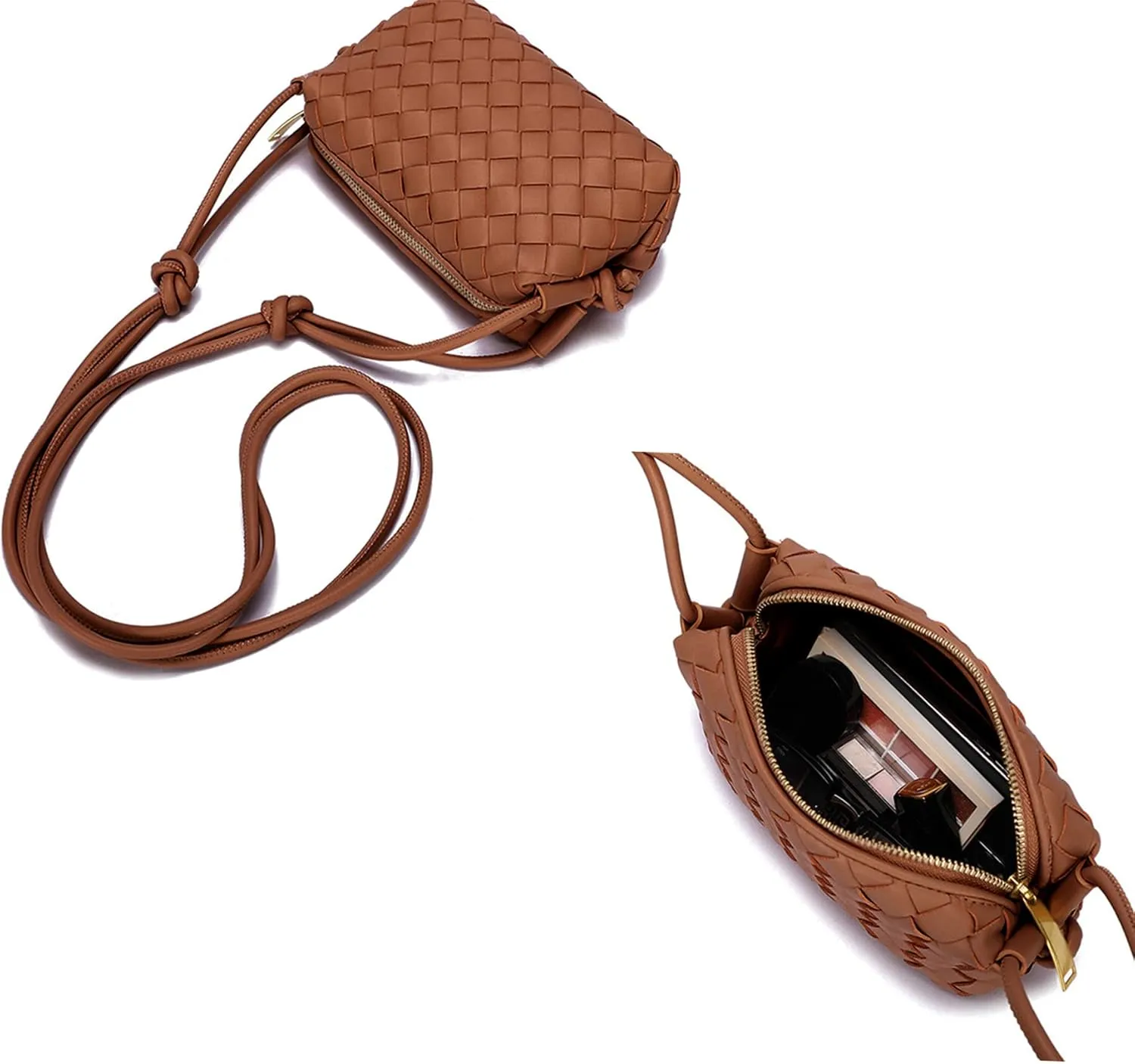 Woven Crossbody Bags For Women, Small Handmade Purse Clutch Shoulderbag Handbag, Zipper Closure