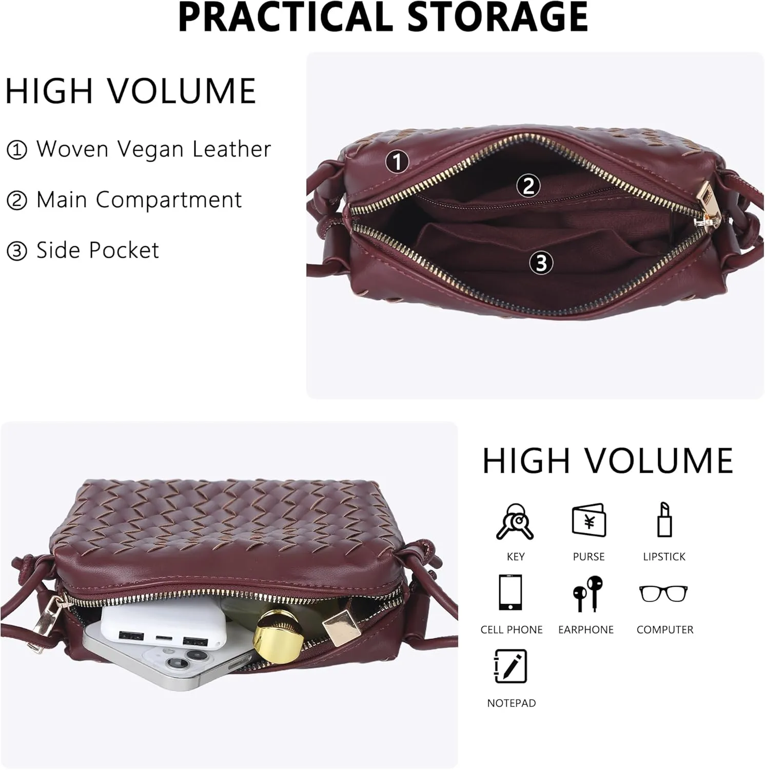 Woven Crossbody Bags for Women,Handwoven Small Purses for Women,Vegan Leather Handbag Trendy Shoulder Bag