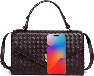 Woven Crossbody Purses PU Leather Knotlock Messenger Envelope Handbag Satchel Shoulder Bag Crescent Hobo Bags Underarm