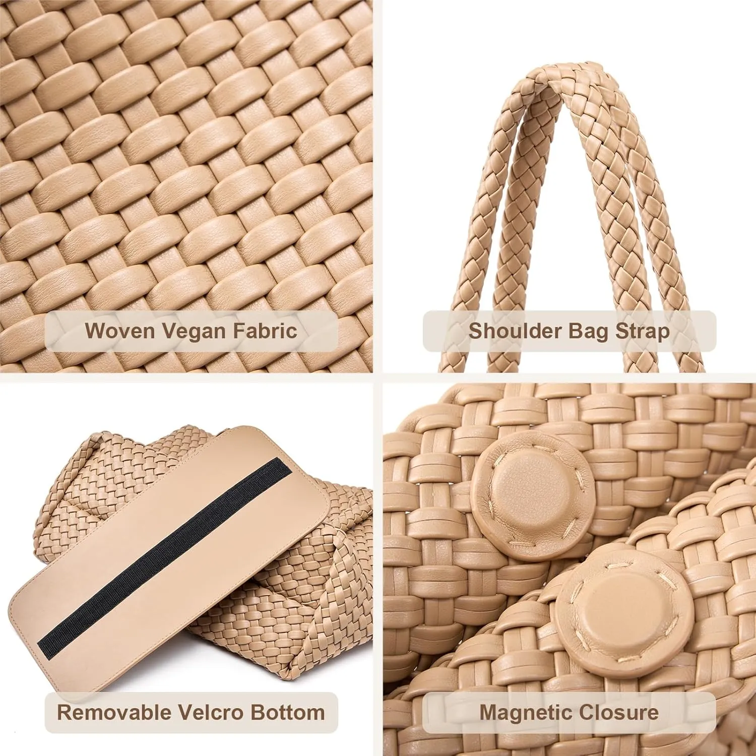 Woven Leather Handbag - Large Tote Bag for Women - Fashion Vegan Leather Tote