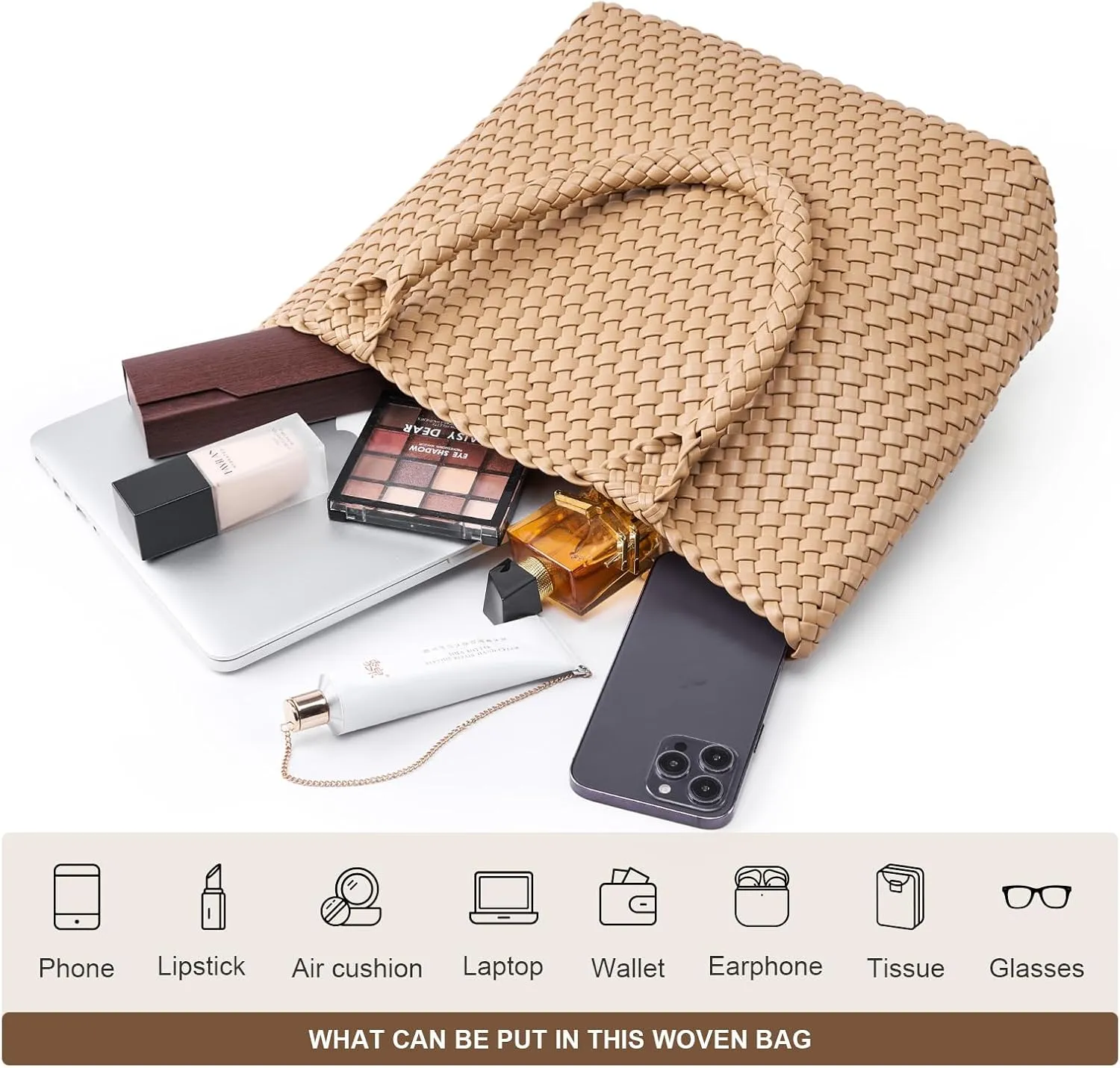 Woven Leather Handbag - Large Tote Bag for Women - Fashion Vegan Leather Tote