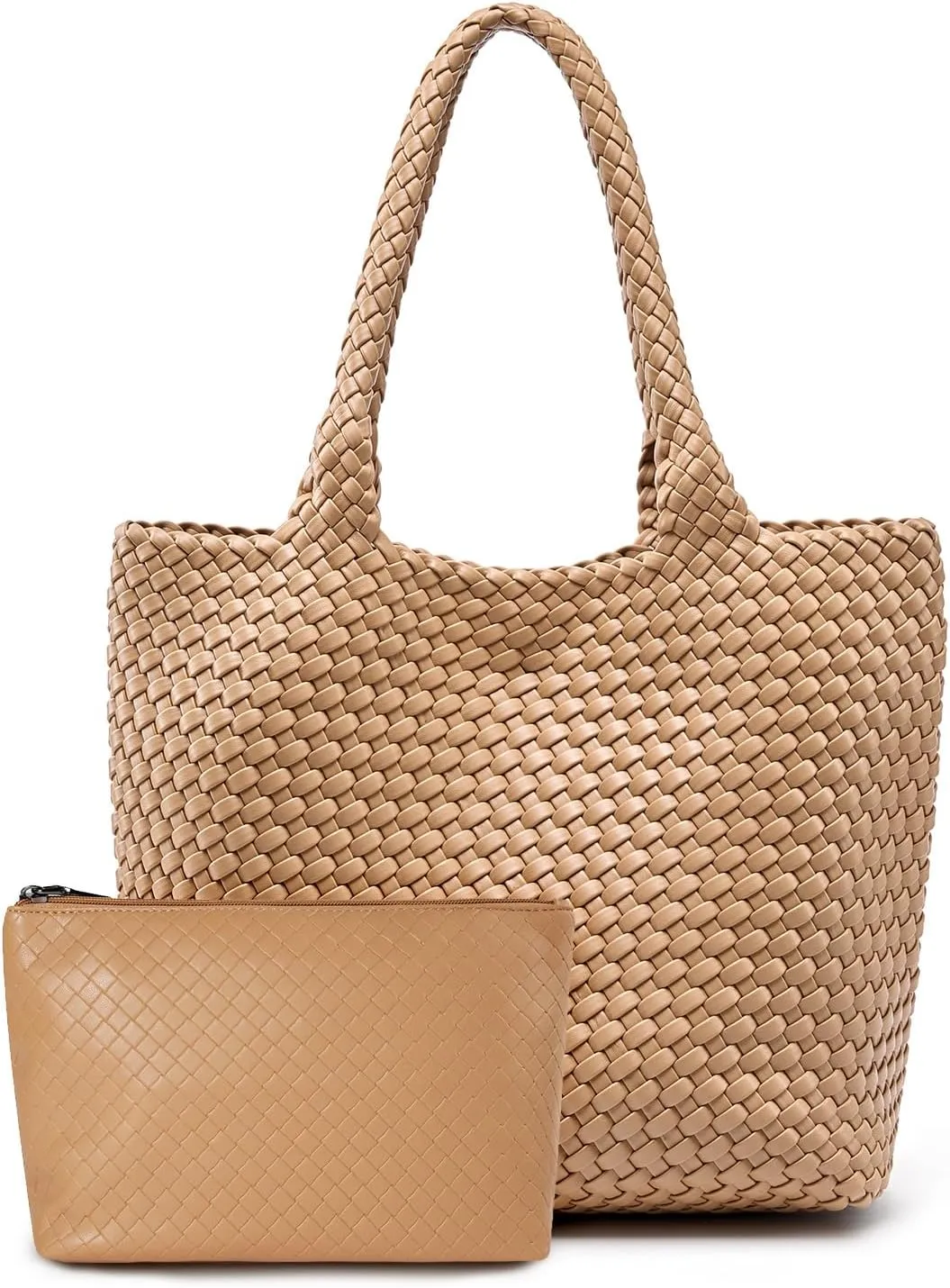 Woven Leather Handbag - Large Tote Bag for Women - Fashion Vegan Leather Tote