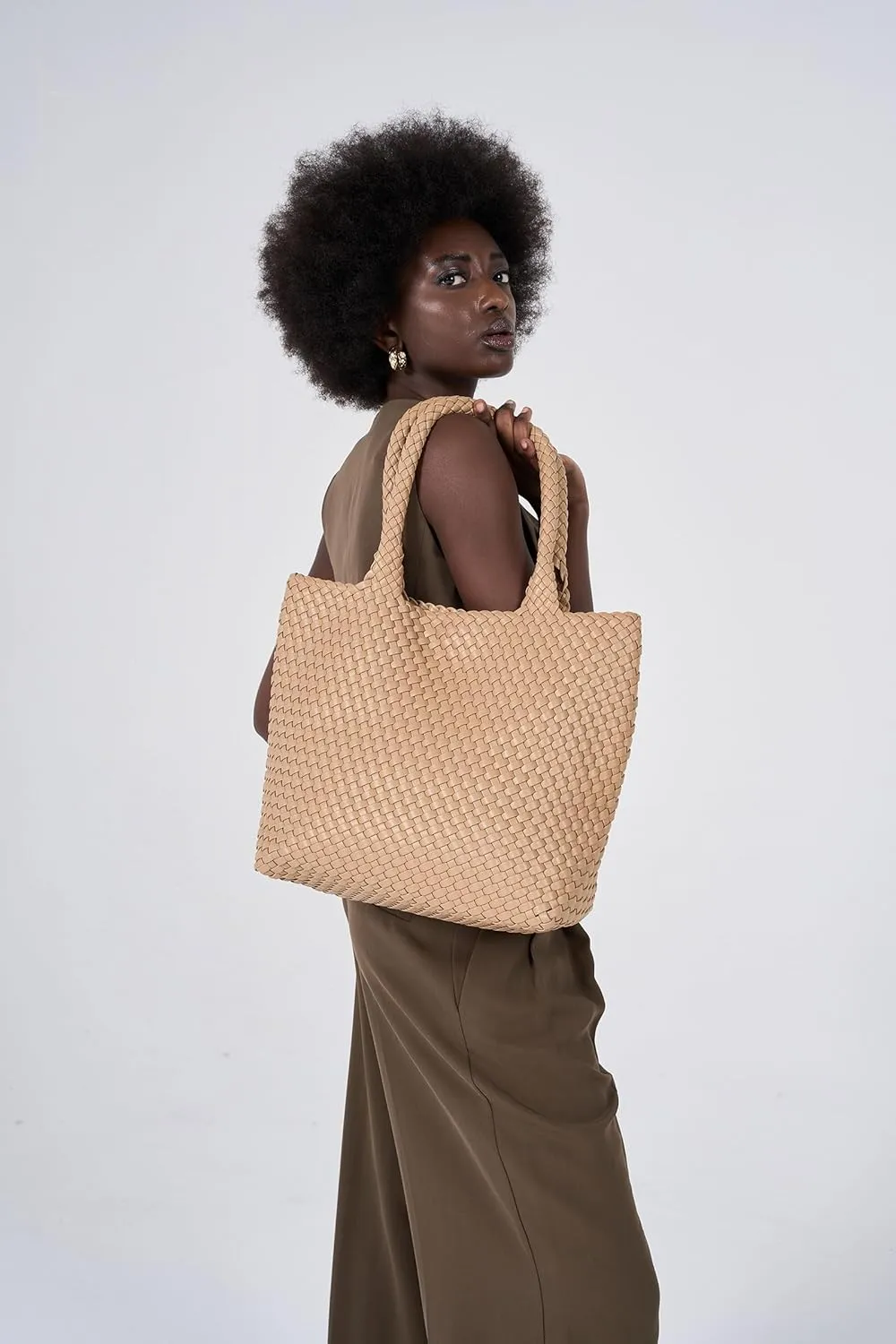Woven Leather Handbag - Large Tote Bag for Women - Fashion Vegan Leather Tote