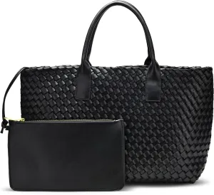 Woven leather tote bag for women, Large woven tote handbag, laptop tote, woven leather beach purses, Convertible 2-way Style
