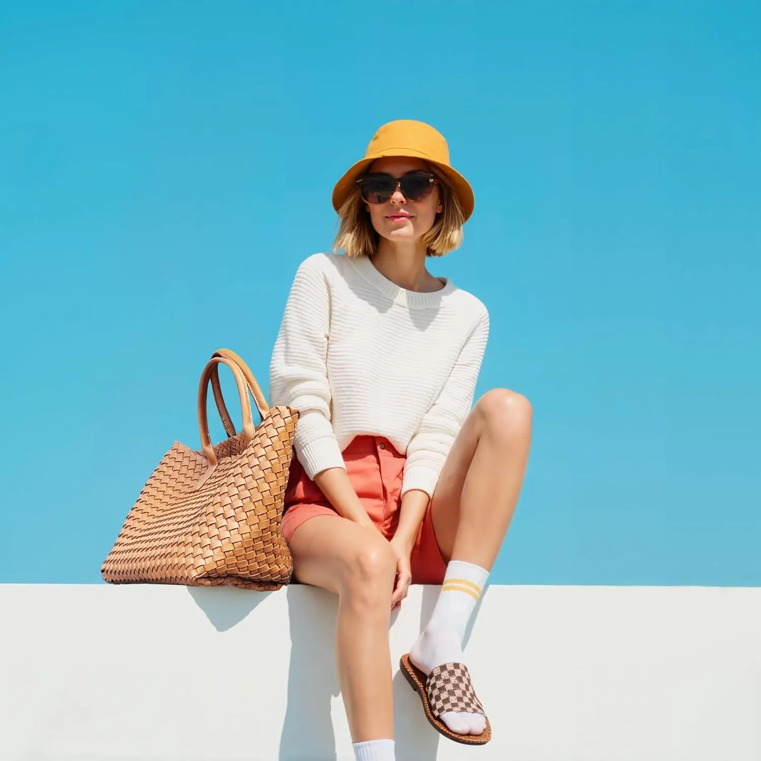 Woven leather tote bag for women, Large woven tote handbag, laptop tote, woven leather beach purses, Convertible 2-way Style