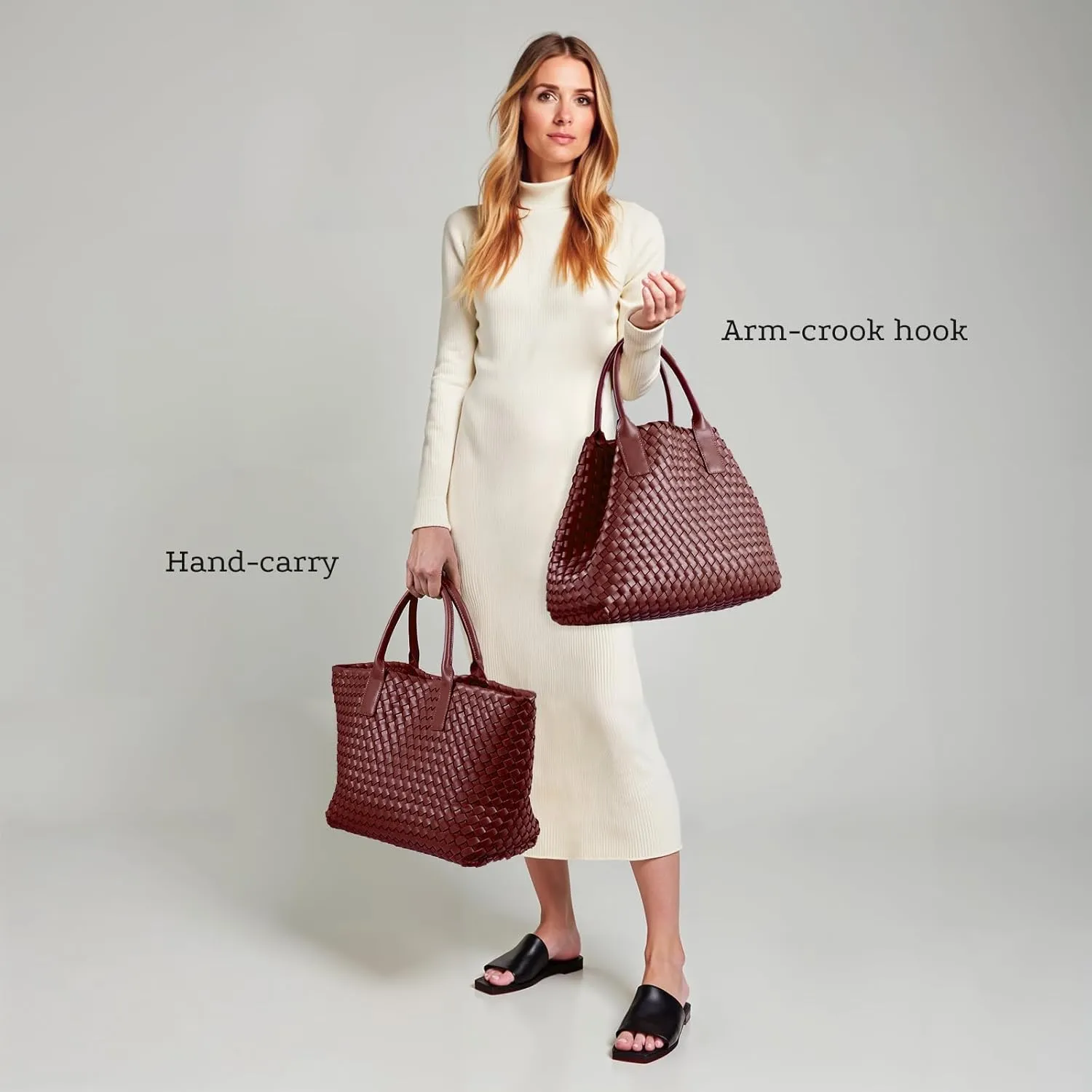 Woven leather tote bag for women, Large woven tote handbag, laptop tote, woven leather beach purses, Convertible 2-way Style